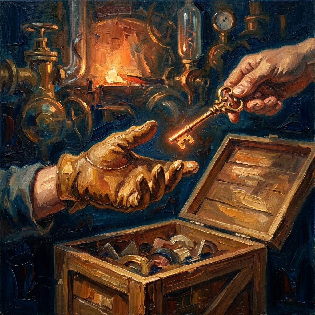 A hand receiving an ornate brass key, representing handing over the finished site.